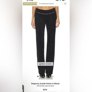 Amanda Uprichard regency Black Suede Straight-Leg Pants with Stud Trim